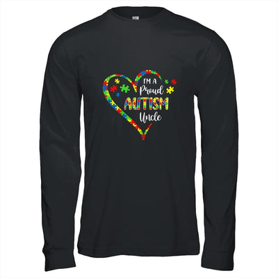 Im A Proud Autism Uncle Love Heart Autism Awareness-T-Shirt & Hoodie-Long Sleeve T-Shirt-Black