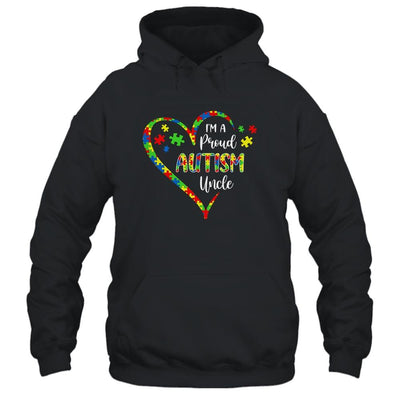 Im A Proud Autism Uncle Love Heart Autism Awareness-T-Shirt & Hoodie-Pullover Hoodie-Black