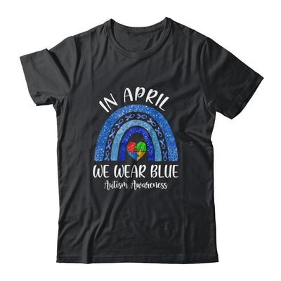 In April We Wear Blue Autism Rainbow Awareness Month Puzzle-T-Shirt & Hoodie-Classic T-Shirt-Black