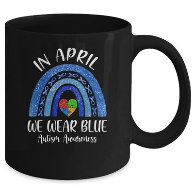 In April We Wear Blue Autism Rainbow Awareness Month Puzzle Mug-Coffee Mug-