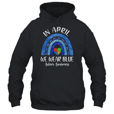 In April We Wear Blue Autism Rainbow Awareness Month Puzzle-T-Shirt & Hoodie-Pullover Hoodie-Black