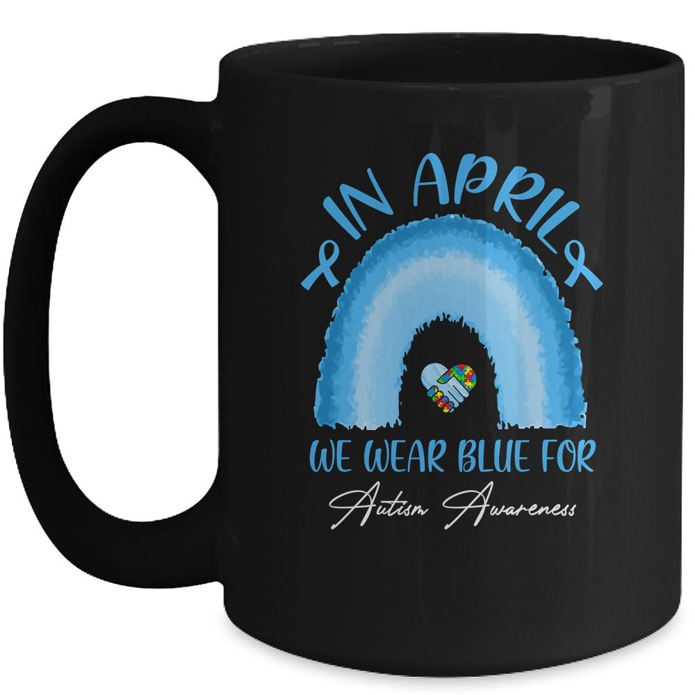 In April We Wear Blue For Autism Awareness Hands In Heart Mug-Coffee Mug-Mug-Black