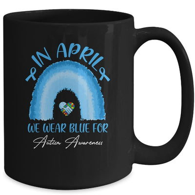 In April We Wear Blue For Autism Awareness Hands In Heart Mug-Coffee Mug-