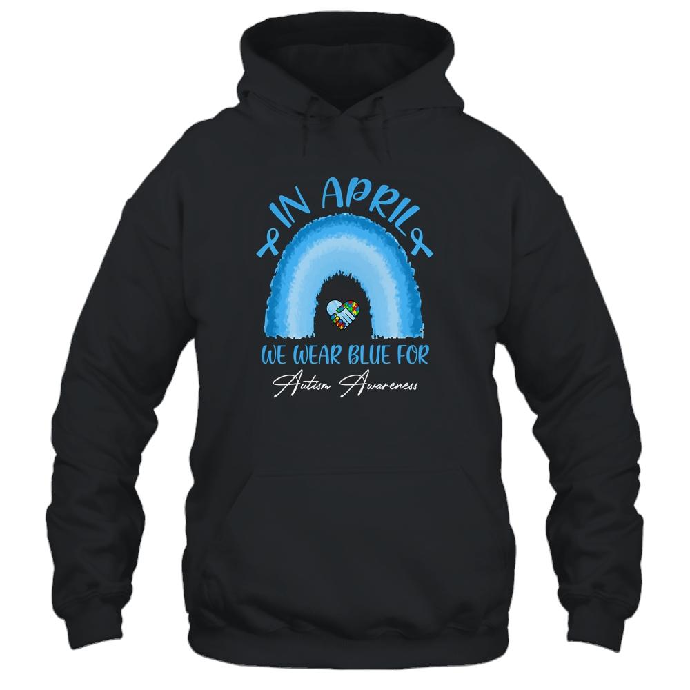 In April We Wear Blue For Autism Awareness Hands In Heart-T-Shirt & Hoodie-Pullover Hoodie-Black