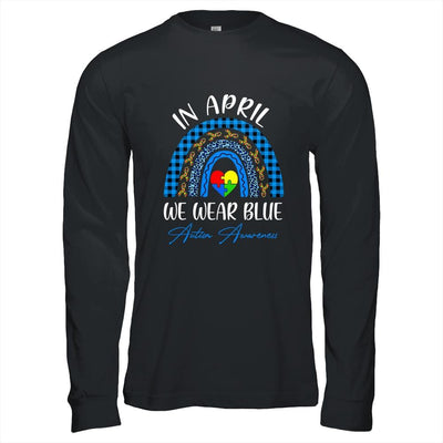 In April We Wear Blue Rainbow Puzzle Autism Awareness-T-Shirt & Hoodie-Long Sleeve T-Shirt-Black