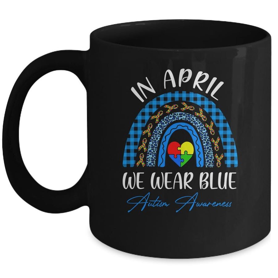 In April We Wear Blue Rainbow Puzzle Autism Awareness Mug-Coffee Mug-Mug-Black