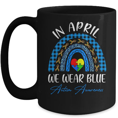 In April We Wear Blue Rainbow Puzzle Autism Awareness Mug-Coffee Mug-Mug-Black