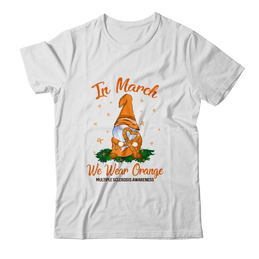 In March We Wear Orange Gnome Multiple Sclerosis Awareness-T-Shirt & Hoodie-Classic T-Shirt-White