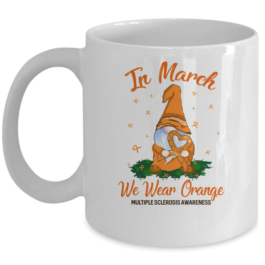 In March We Wear Orange Gnome Multiple Sclerosis Awareness Mug-Coffee Mug-Mug-White
