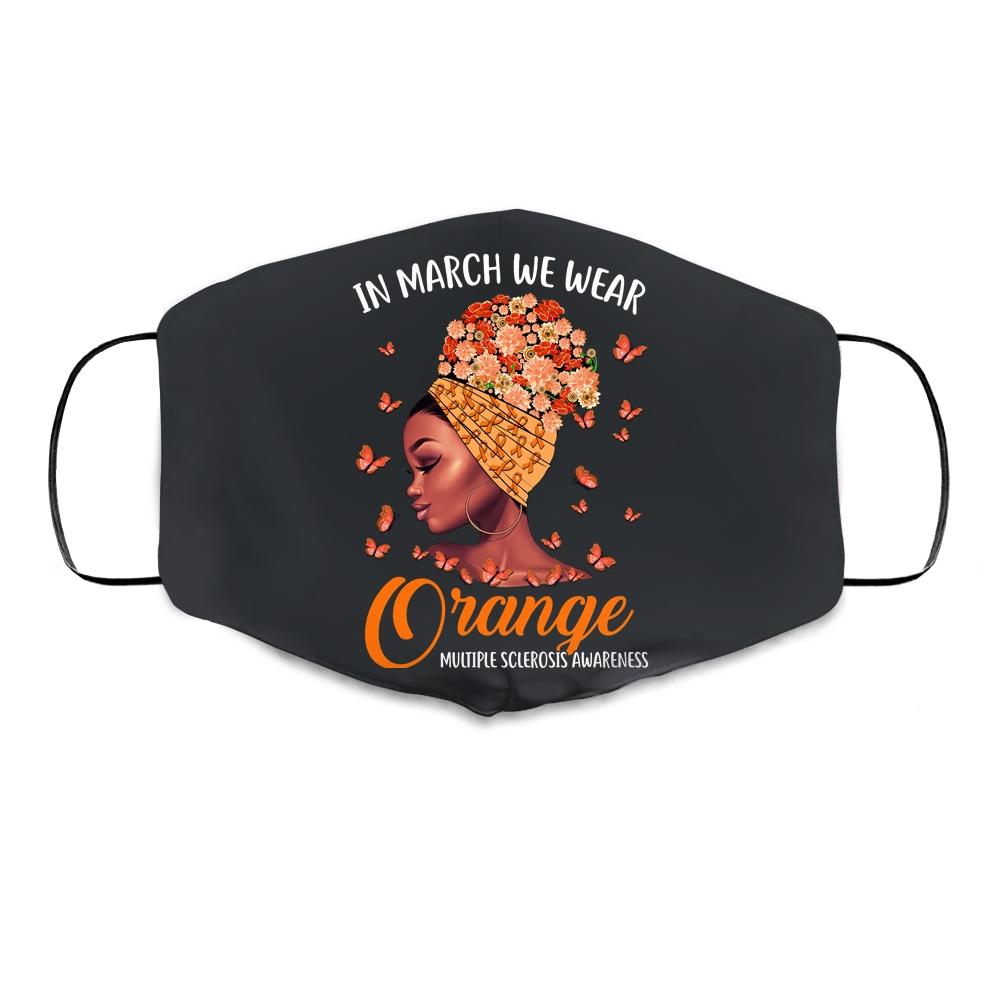 In March We Wear Orange Multiple Sclerosis Afro Black Women Cloth Face Mask-Cloth Face Mask-Cloth Face Mask-Black