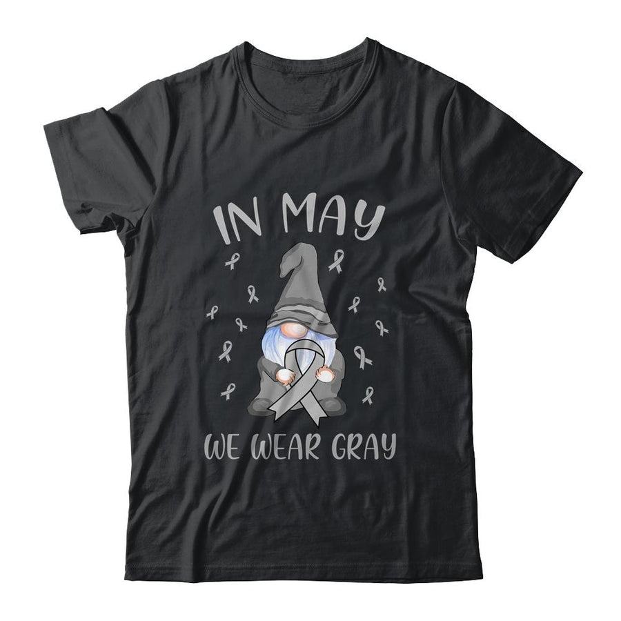 In May We Wear Gray Brain Cancer Awareness Ribbon Gnome-T-Shirt & Hoodie-Classic T-Shirt-Black
