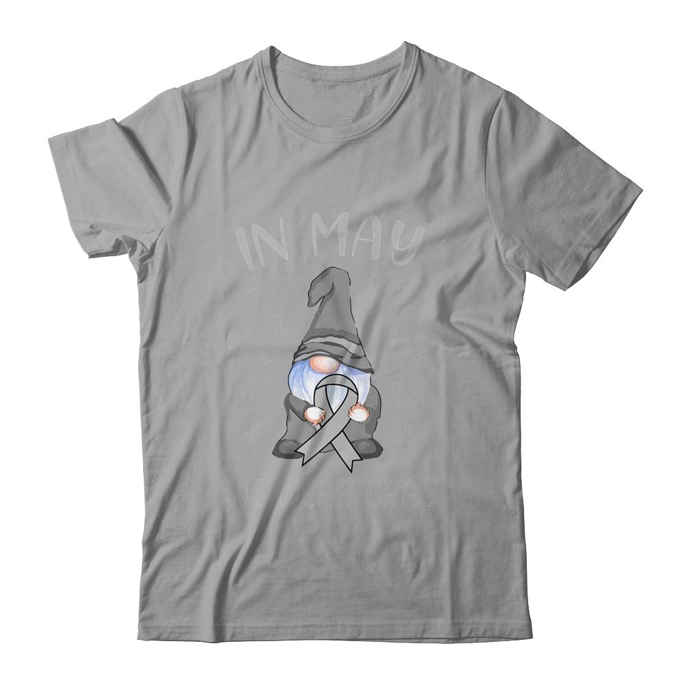 In May We Wear Gray Brain Cancer Awareness Ribbon Gnome-T-Shirt & Hoodie-Classic T-Shirt-Sport Grey
