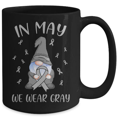 In May We Wear Gray Brain Cancer Awareness Ribbon Gnome Mug-Coffee Mug-