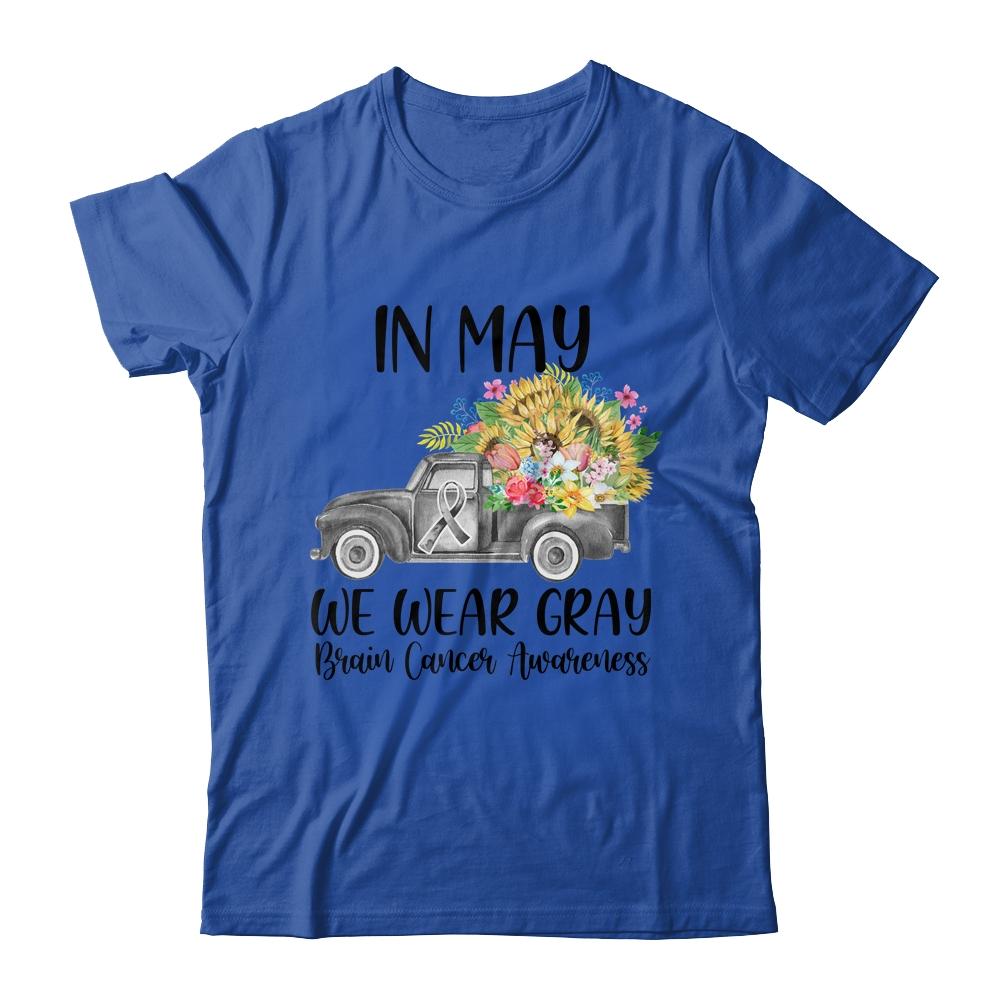 In May We Wear Gray Floral Truck Brain Cancer Awareness-T-Shirt & Hoodie-Classic T-Shirt-Royal