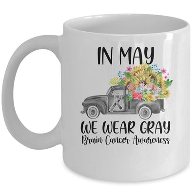 In May We Wear Gray Floral Truck Brain Cancer Awareness Mug-Coffee Mug-Mug-White