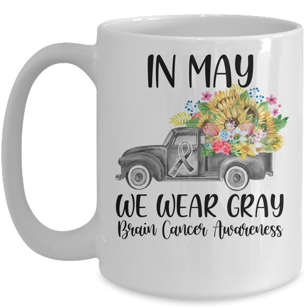 In May We Wear Gray Floral Truck Brain Cancer Awareness Mug-Coffee Mug-Mug-White