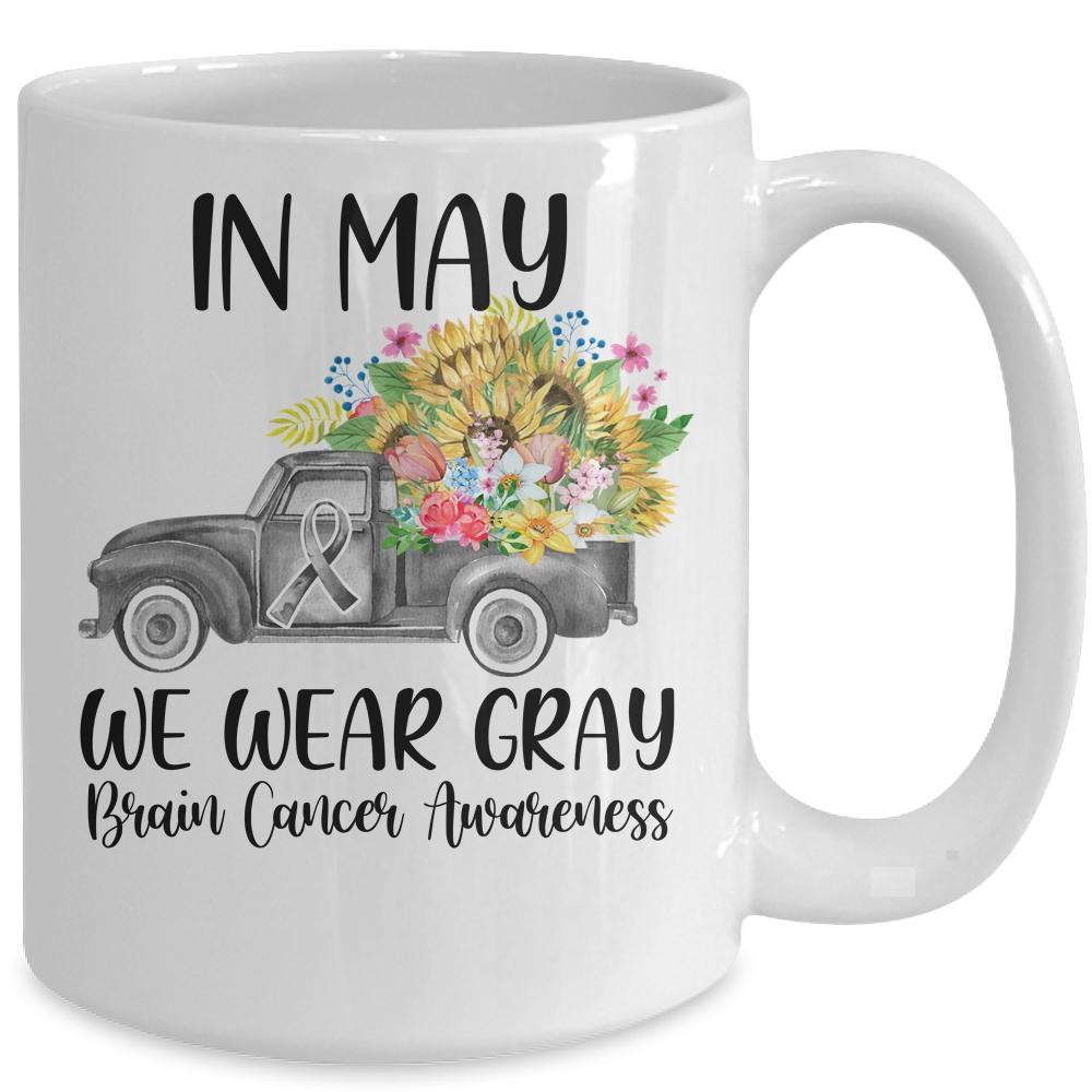 In May We Wear Gray Floral Truck Brain Cancer Awareness Mug-Coffee Mug-