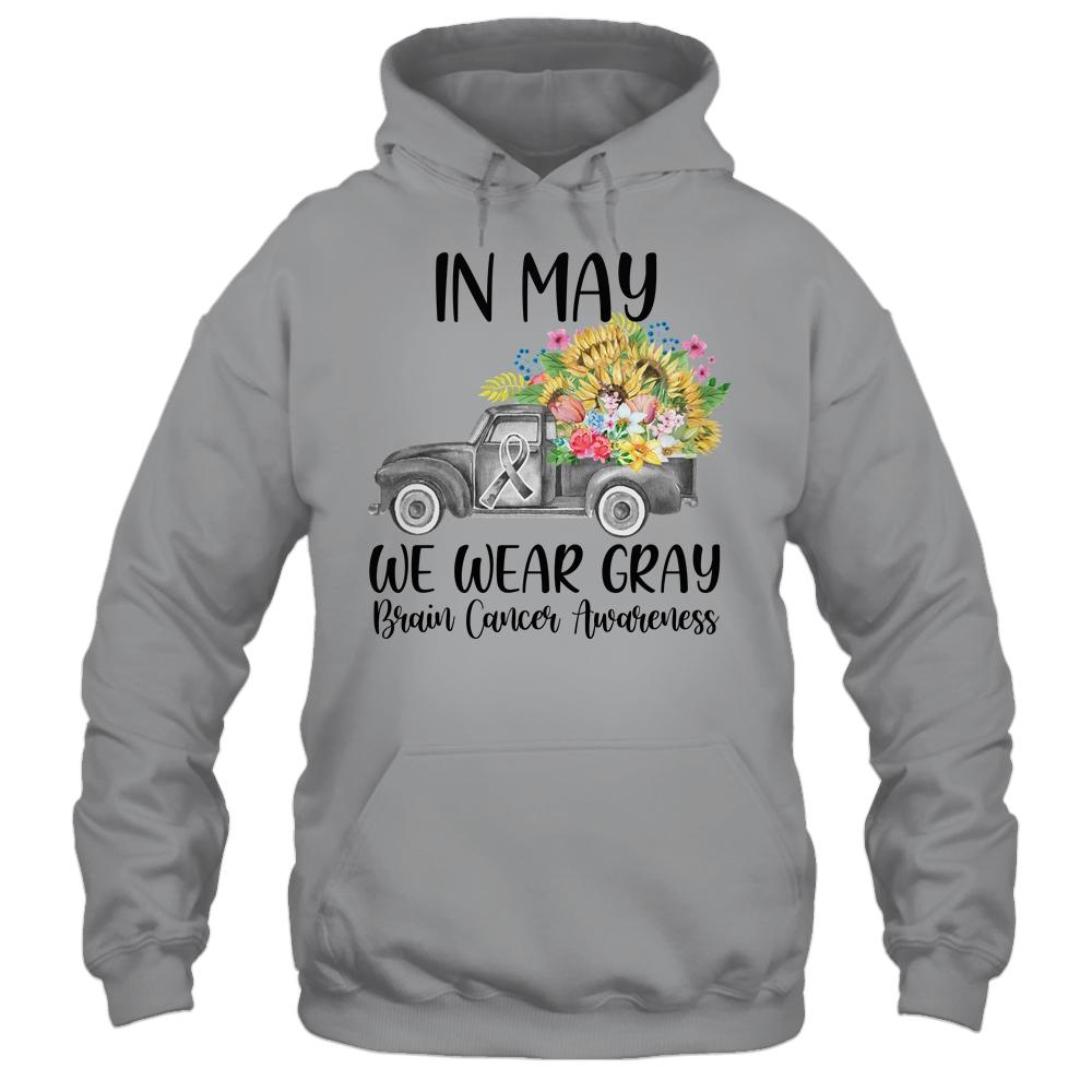 In May We Wear Gray Floral Truck Brain Cancer Awareness-T-Shirt & Hoodie-Pullover Hoodie-Sport Grey