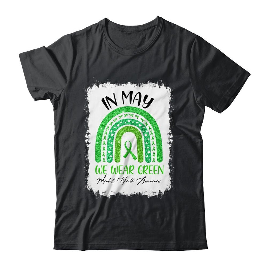 In May We Wear Green Ribbon Mental Health Awareness Rainbow-T-Shirt & Hoodie-Classic T-Shirt-Black