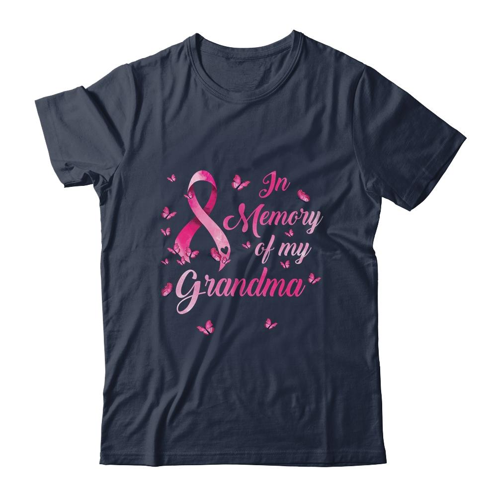 In Memory Of My Grandma Butterfly Breast Cancer Awareness-T-Shirt & Hoodie-Classic T-Shirt-Navy