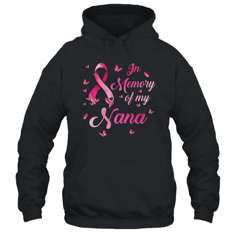 In Memory Of My Nana Butterfly Breast Cancer Awareness-T-Shirt & Hoodie-Pullover Hoodie-Black