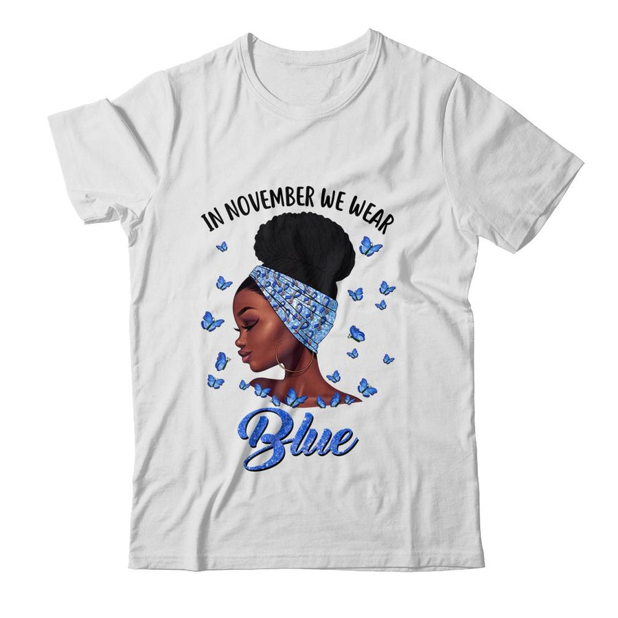 In November We Wear Blue Black Woman Diabetes Awareness African-T-Shirt & Hoodie-Classic T-Shirt-White