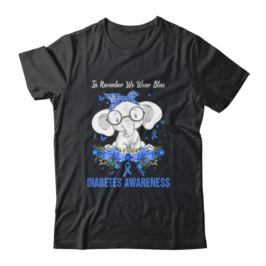 In November We Wear Blue Elephant Diabetes Awareness-T-Shirt & Hoodie-Classic T-Shirt-Black