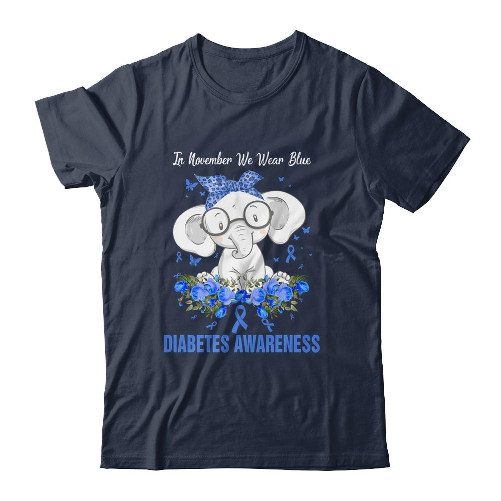 In November We Wear Blue Elephant Diabetes Awareness-T-Shirt & Hoodie-Classic T-Shirt-Navy