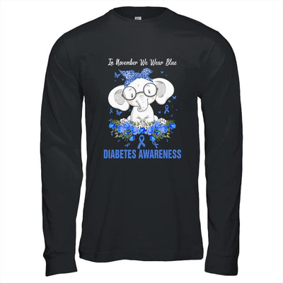 In November We Wear Blue Elephant Diabetes Awareness-T-Shirt & Hoodie-Long Sleeve T-Shirt-Black