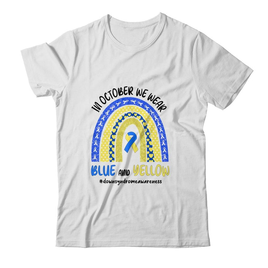 In October We Wear Blue And Yellow Down Syndrome Awareness-T-Shirt & Sweatshirt-Classic T-Shirt-White