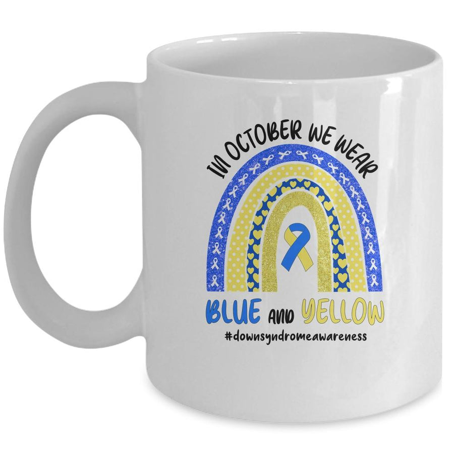In October We Wear Blue And Yellow Down Syndrome Awareness Mug-Coffee Mug-Mug-White