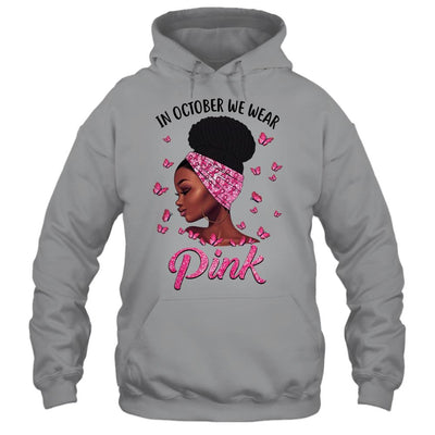 In October We Wear Pink Black Woman Breast Cancer Awareness African-T-Shirt & Hoodie-Pullover Hoodie-Sport Grey