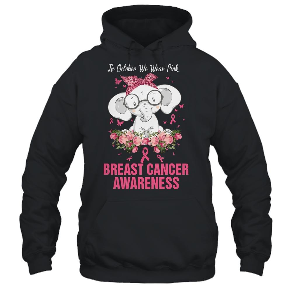 In October We Wear Pink Elephant Breast Cancer Awareness-T-Shirt & Hoodie-Pullover Hoodie-Black