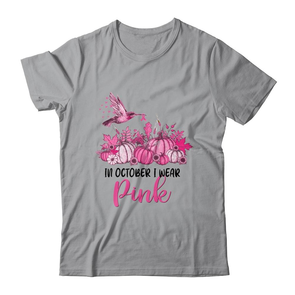 In October I Wear Pink Hummingbird Breast Cancer Awareness-T-Shirt & Hoodie-Classic T-Shirt-Sport Grey