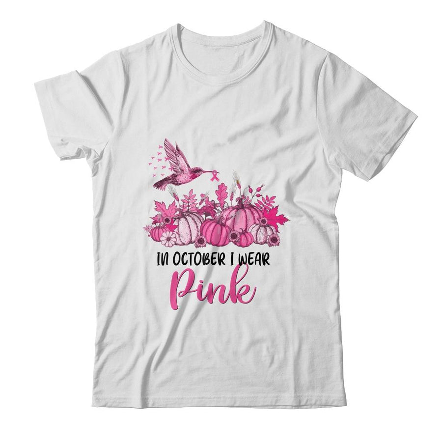 In October I Wear Pink Hummingbird Breast Cancer Awareness-T-Shirt & Hoodie-Classic T-Shirt-White
