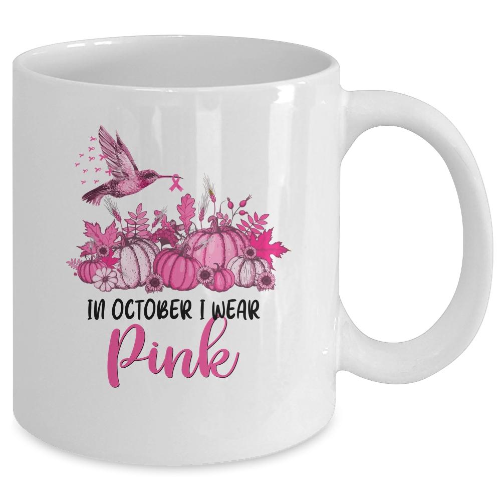 In October I Wear Pink Hummingbird Breast Cancer Awareness Mug-Coffee Mug-Mug-White