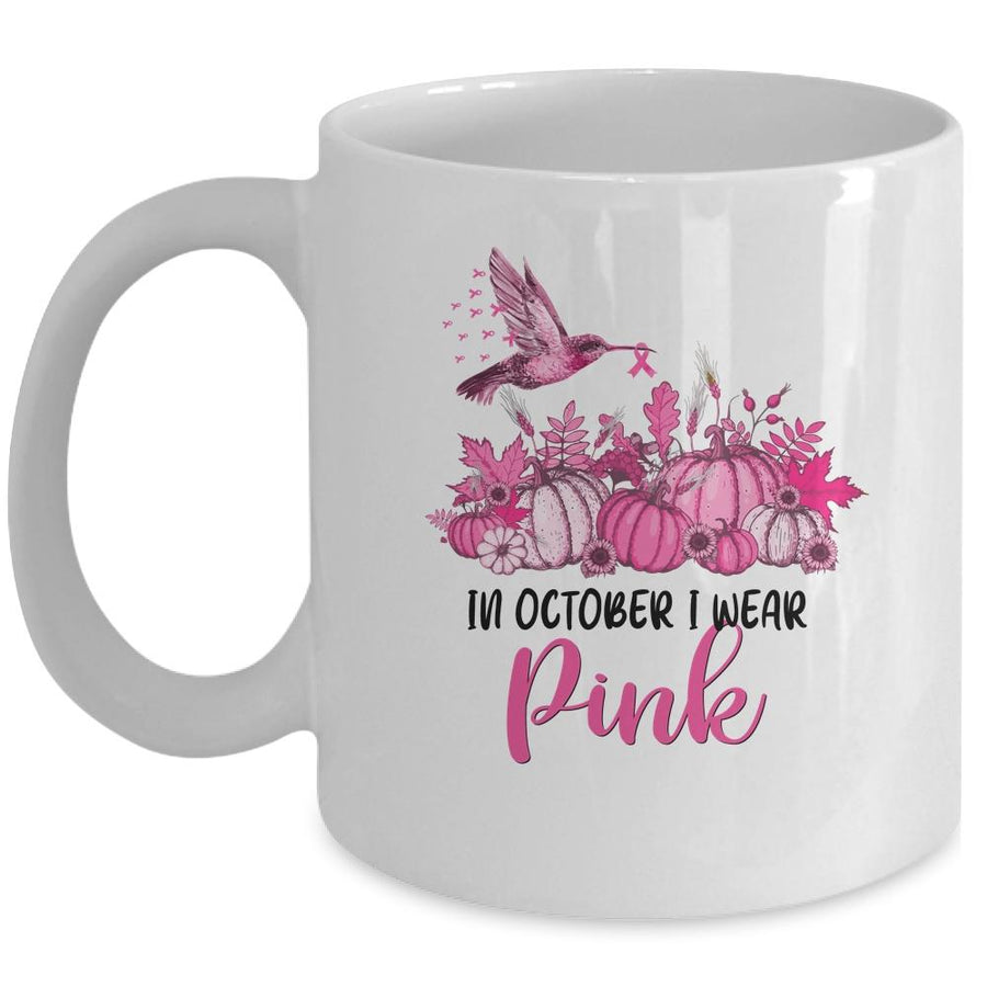 In October I Wear Pink Hummingbird Breast Cancer Awareness Mug-Coffee Mug-Mug-White