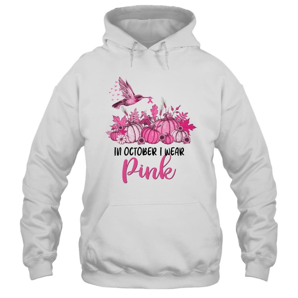 In October I Wear Pink Hummingbird Breast Cancer Awareness-T-Shirt & Hoodie-Pullover Hoodie-White