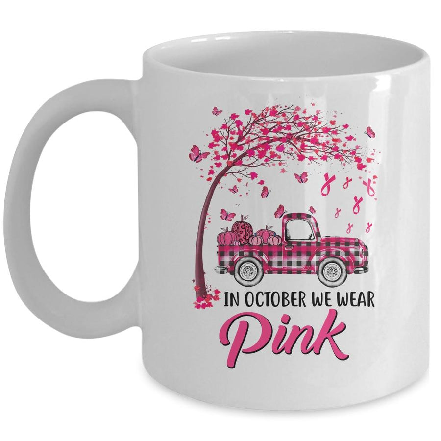 In October We Wear Pink Pumpkin Breast Cancer Awareness Mug-Coffee Mug-Mug-White