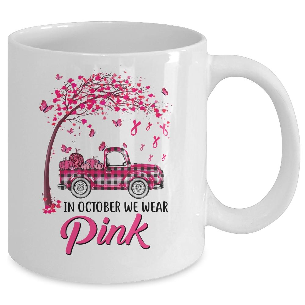 In October We Wear Pink Pumpkin Breast Cancer Awareness Mug-Coffee Mug-Mug-White