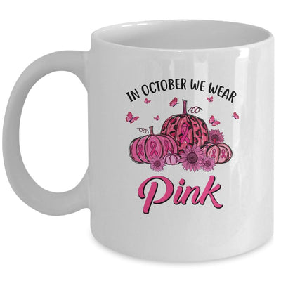 In October We Wear Pink Truck Pumpkin Breast Cancer Mug-Coffee Mug-Mug-White