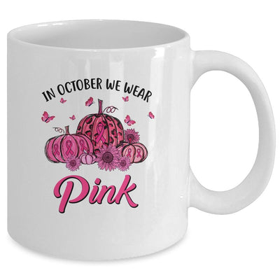 In October We Wear Pink Truck Pumpkin Breast Cancer Mug-Coffee Mug-Mug-White