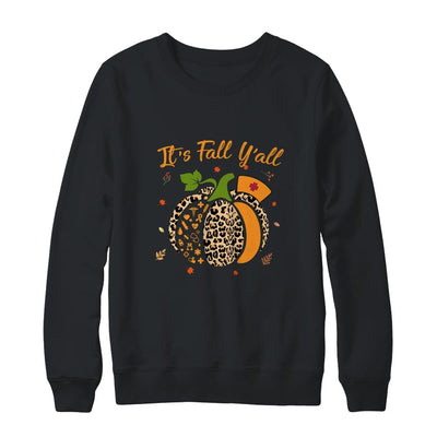 It's Fall Y'all Pumpkin Leopard Nurse Halloween Gift-T-Shirt & Sweatshirt-Crewneck Sweatshirt-Black