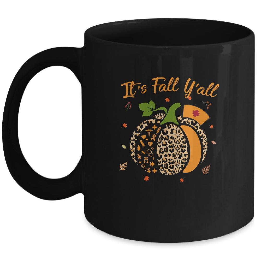 It's Fall Y'all Pumpkin Leopard Nurse Halloween Gift Mug-Coffee Mug-Mug-Black