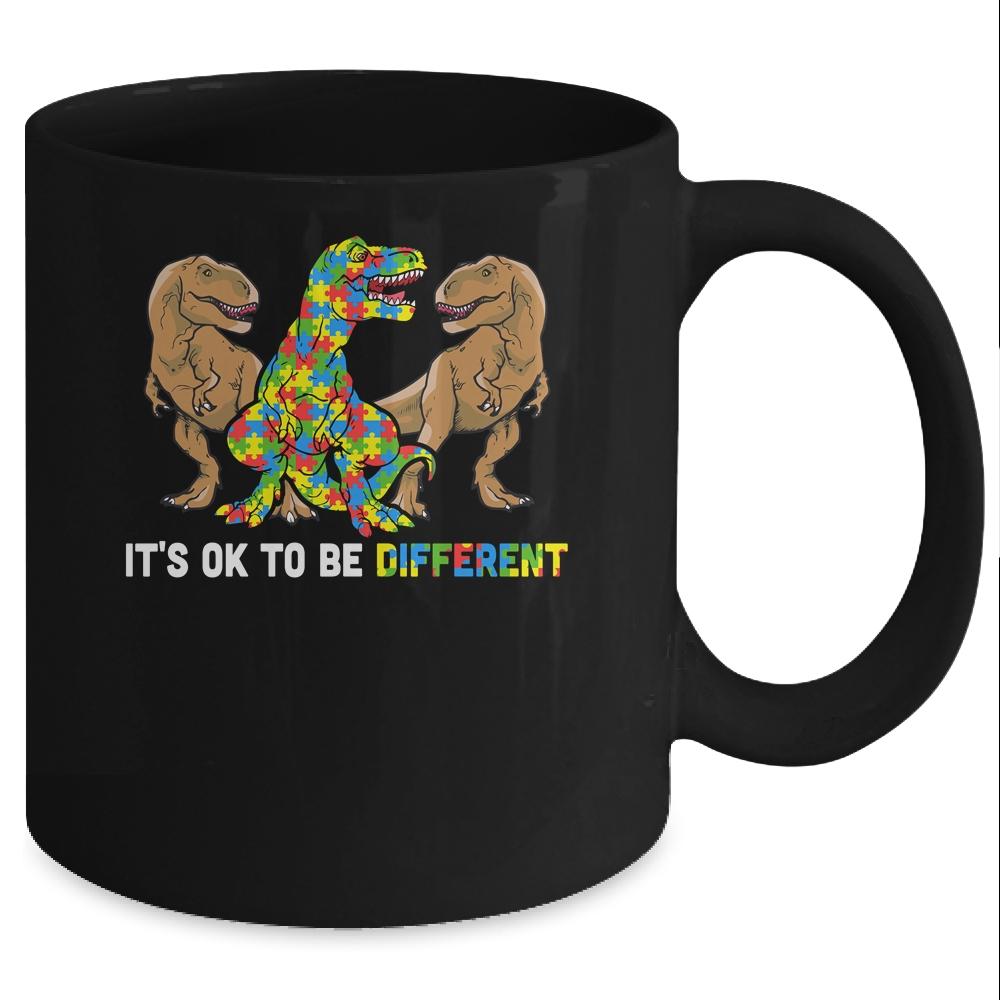 It's Ok To Be Different Dinosaur Autism Awareness Gifts Mug-Coffee Mug-Mug-Black
