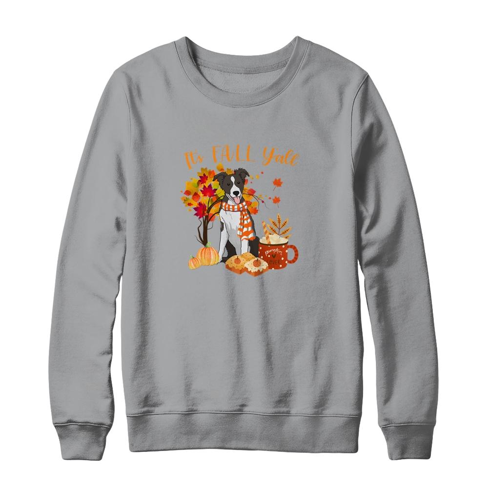 Its Fall Yall Border Collie Dog Halloween Autumn-T-Shirt & Sweatshirt-Crewneck Sweatshirt-Sport Grey