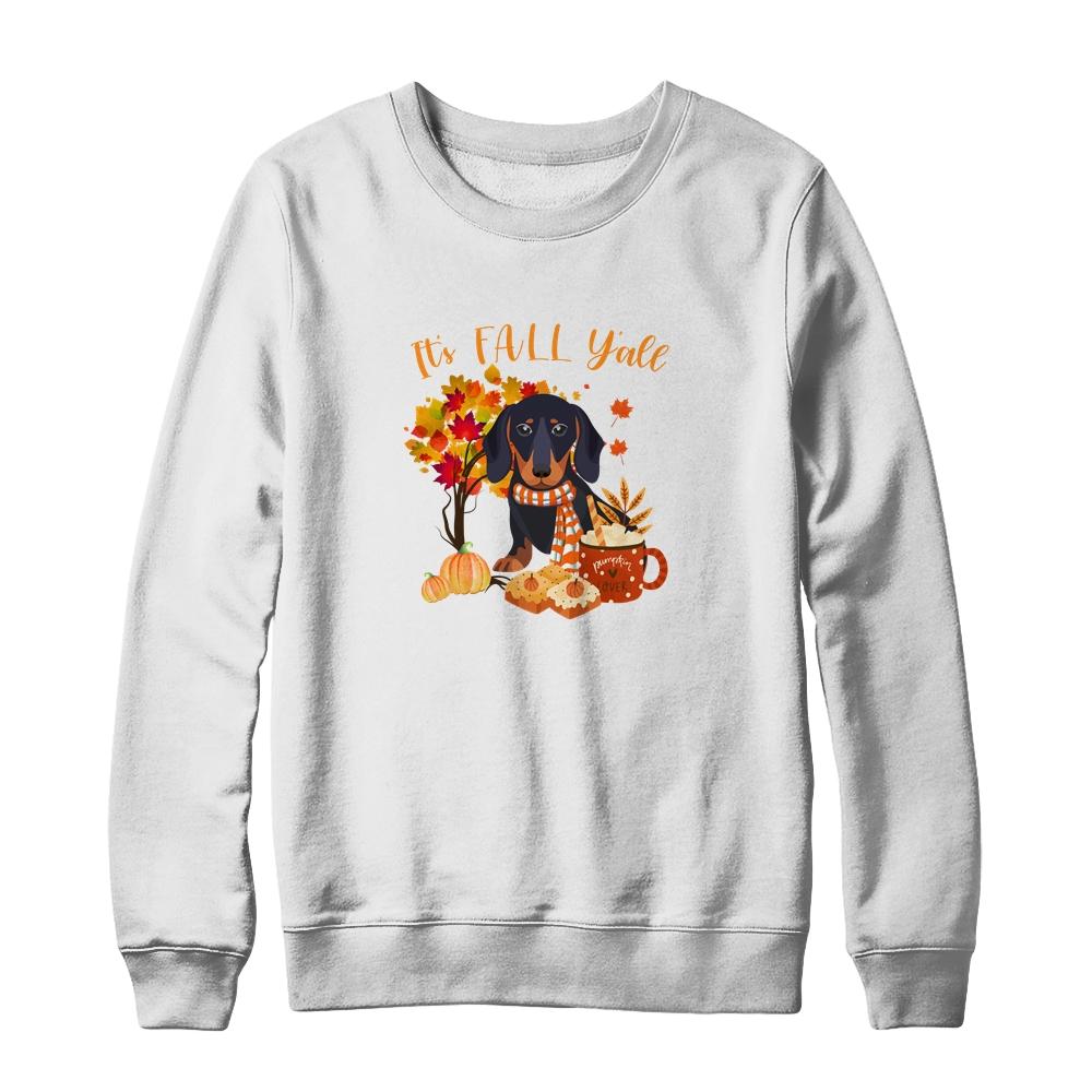 Its Fall Yall Dachshund Dog Halloween Autumn-T-Shirt & Sweatshirt-Crewneck Sweatshirt-White
