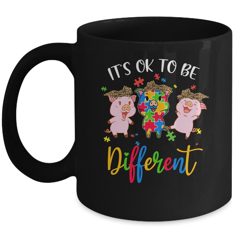 Its Ok To Be Different Pigs Autism Awareness Month Mug-Coffee Mug-Mug-Black