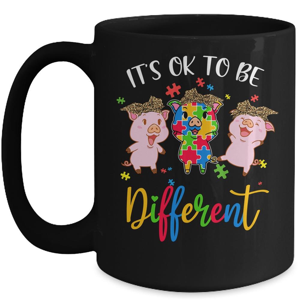 Its Ok To Be Different Pigs Autism Awareness Month Mug-Coffee Mug-Mug-Black