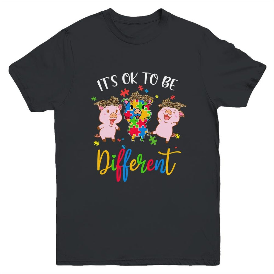 Its Ok To Be Different Pigs Autism Awareness Month Youth-Youth Shirt-Youth T-Shirt-Black